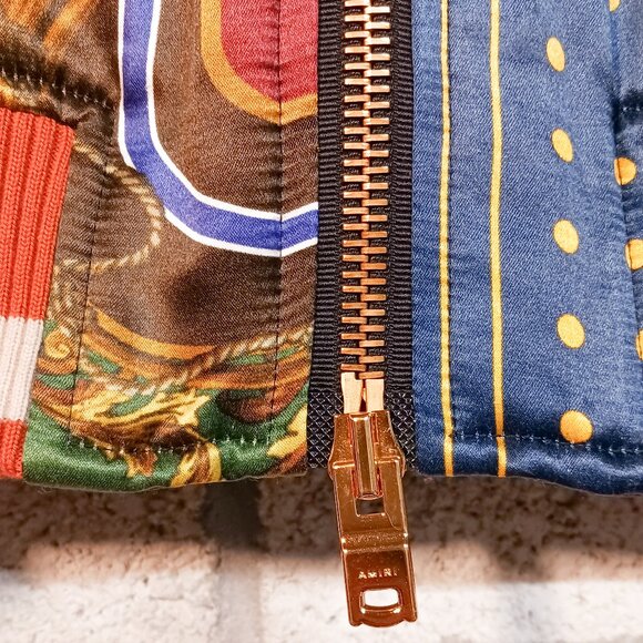 Amiri Men's Multicolor Scarf Patchwork Print Satin Bomber Jacket | 54 IT  L US - Picture 6 of 6